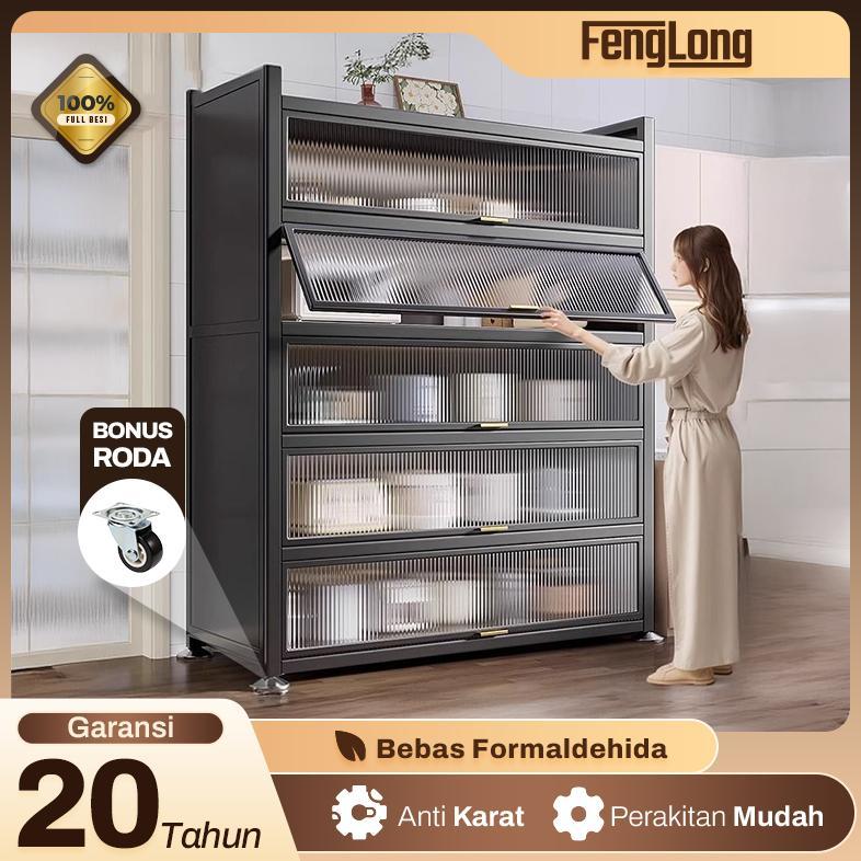 Tahan Lama Lemari Dapur  Rak Dapur Serbaguna Multifungsi Rak Piring Aluminium Tertutup Rak Dapur Ser