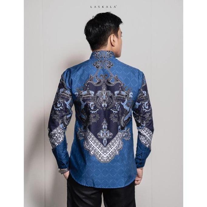 Laskala Batik Premium Surabaya Biru Kemeja Batik Pria Slimfit Lengan Panjang