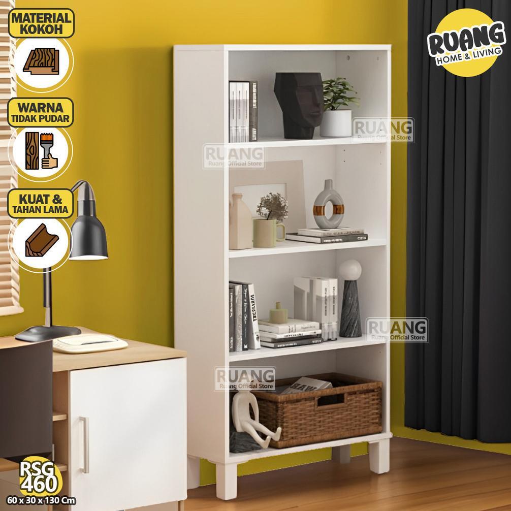 Harga Baru Rsg 460 - Rak Buku Dengan Kaki Lemari Book Rack Rak Serbaguba 4 Susun Kayu Murah Lemari B