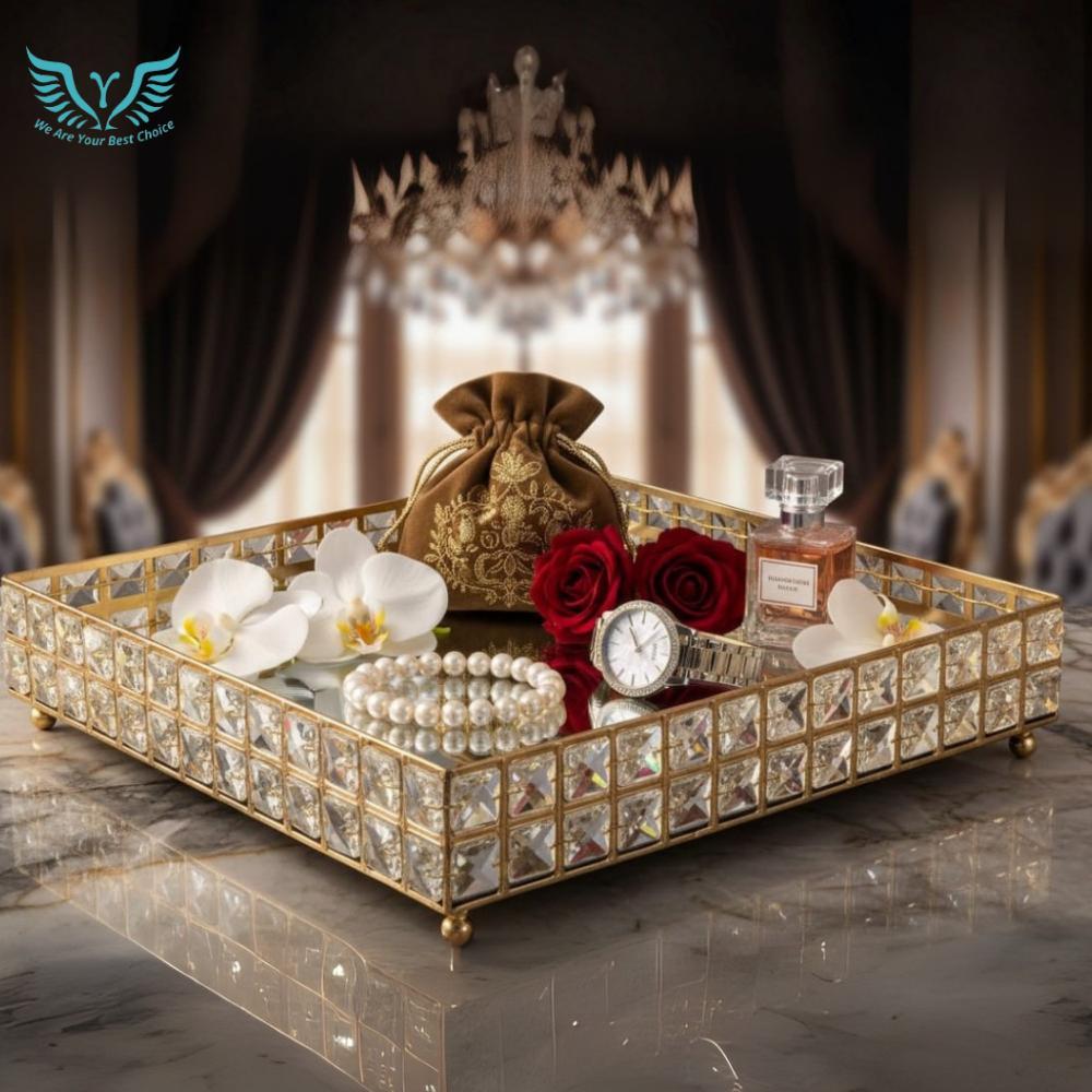 Nampan Persegi Kristal/Nampan Seserahan/Kotak Seserahan/Seserahan mewah kristal/Nampan bulat Kristal