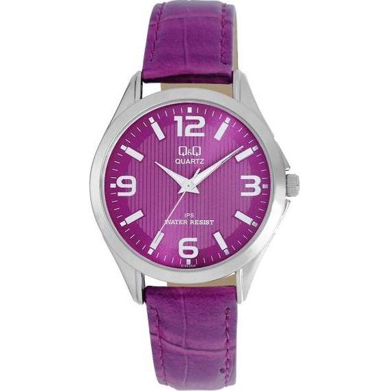 Q&Q QQ Analog Jam Tangan Wanita Ungu Kulit Original