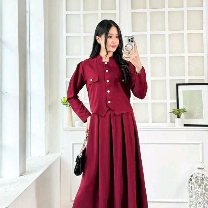 Mv Shop 8077 Gamis Blazer Set 2 Pcs Katun crepe Fashion Muslim