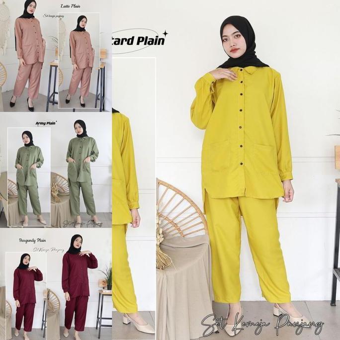 One Set Daily Kemeja Lengan Panjang Polos baju celana