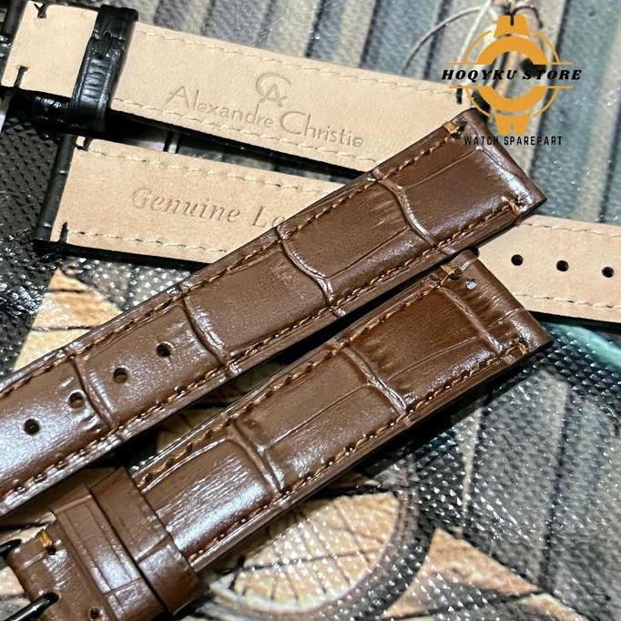 Alexandre Christie Tali Jam Tangan Kulit Croco Size Kecil Premium Hitam & Cokelat untuk Pria dan Wan