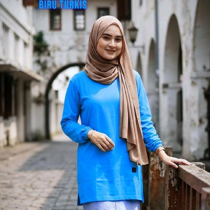 Atasan Kaos Tunik polos  Merah Maroon wanita Dewasa Muslim terbaru lengan panjang tangan serut karet
