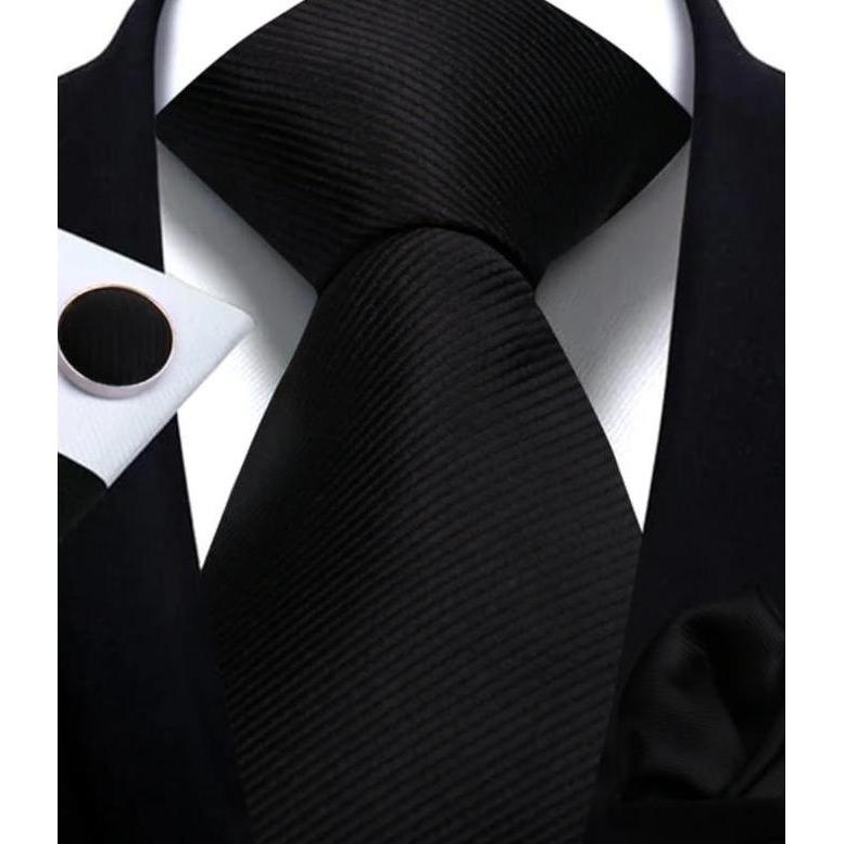 Dasi Pria Set Sapu Tangan Cuffling Warna Hitam
