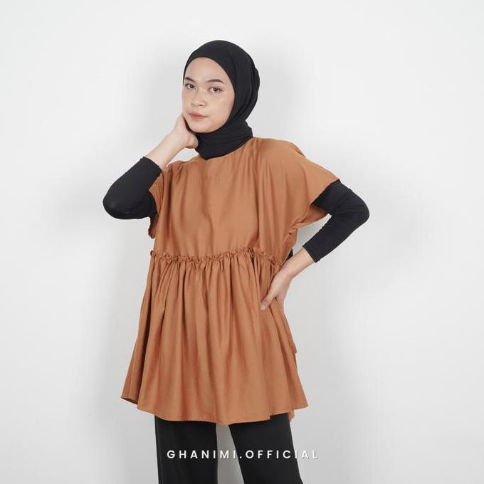 Ghanimi - Oriza Blouse / Blouse Rayon Polos Baju Fit  Atasan  Basic  Wanita  Ruffle Muslim  Panjang 