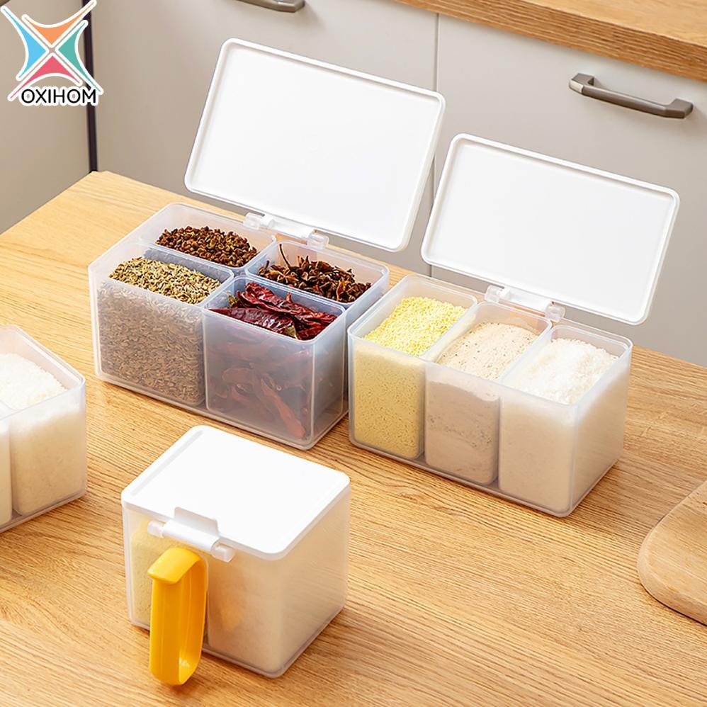 Oxihom Toples Plastik Bening Tempat Bumbu Dapur Tempat Make Up Kotak Penyimpanan