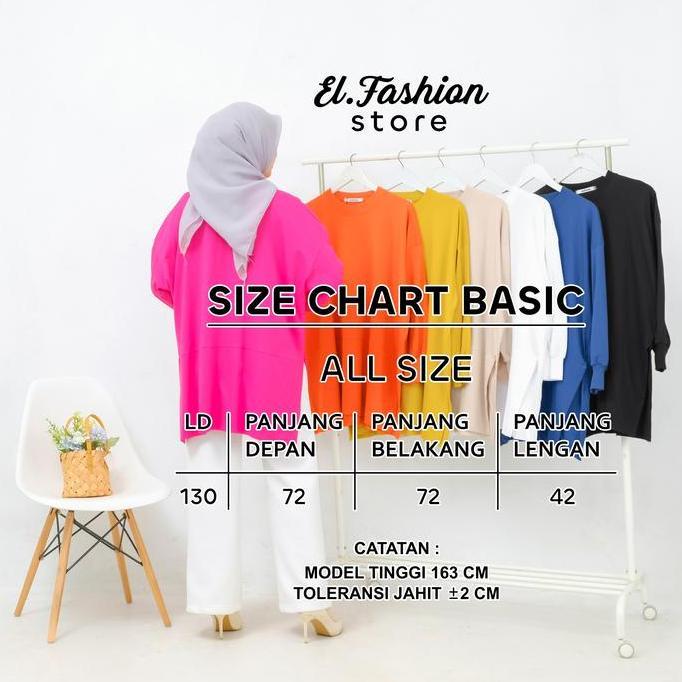 Tunik Wanita Big Size Polos Kaos Oversize Jumbo Ld 130 Santai Muslim - Basic Cringkle Atasan Katun N