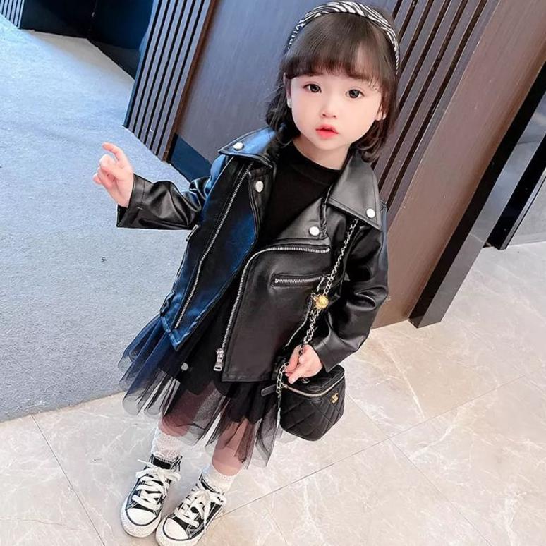 NEW DEALS jaket kulit sintetis anak terlaris unisex (cewe/cowo) style hitam keren dan lucu/ jaket ku