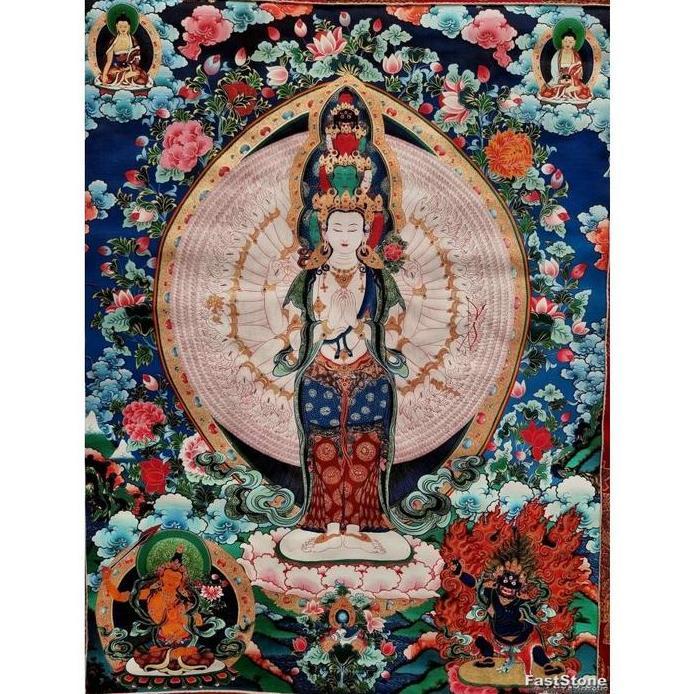 Lukisan Thangka Dewi KwanIm 1000 Tibet Bless Handcraft 120x85cm E1889