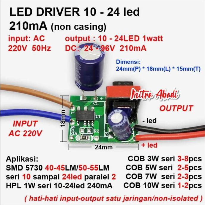 YOGSIXO LED Driver 10-24x1 Watt 210 mA AC-DC Tanpa Casing