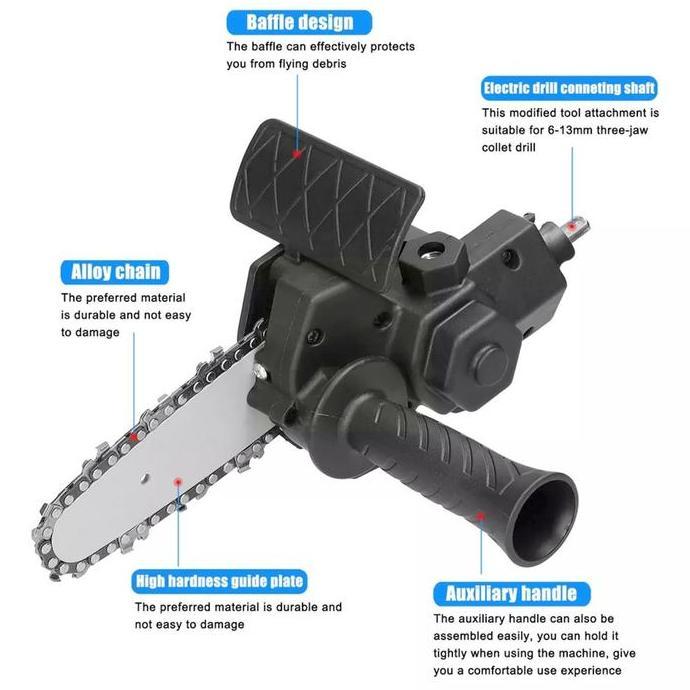 LOGPEF Adaptor Mesin Bor Jadi Senso Gergaji Rantai Mini 4 6 Inch Chainsaw Drill Converter Multifungs