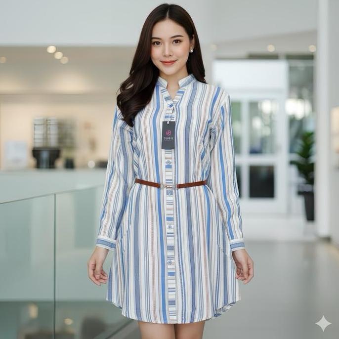 DISKON Jubii.Tunik katun Triset Motif Timbul Kancing Panjang free ikat pinggang DISKON