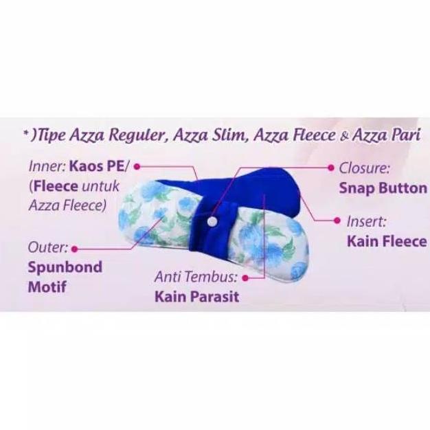 Terlaris Azza Menspad / Pembalut Cuci Ulang (Day) / Pembalut Kain Wanita Cuci Ulang -  1 Pack Isi 6 