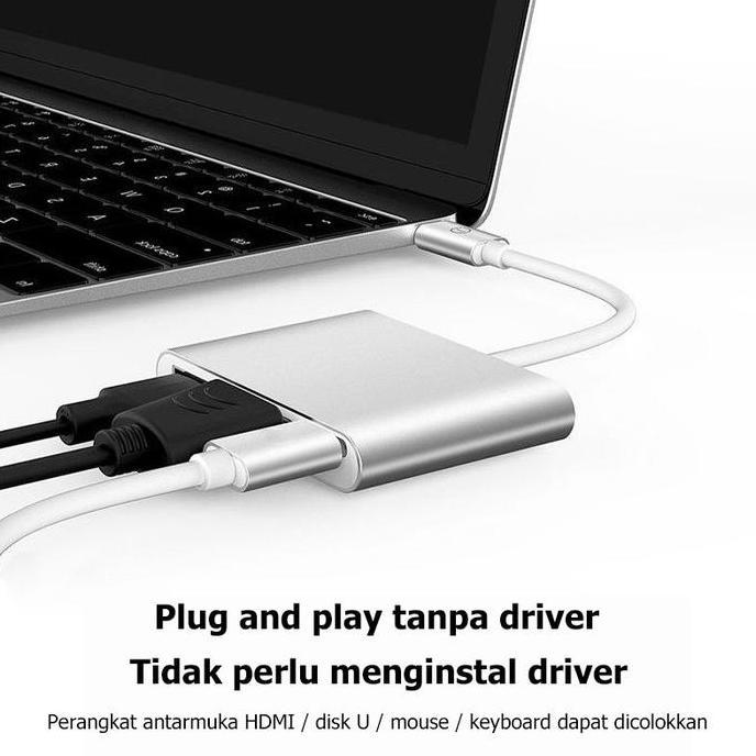 Yevaseni_ - Mgbb Kabel Converter 3 In 1 Usb Type C To Hdmi Usb 3.0 Type C Compatible 4K Adapter Macb