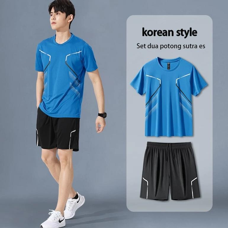 PROMO Setelan kaos pria Korea style Selatan distro pria Cepat kering/sutra es olahraga new premium p