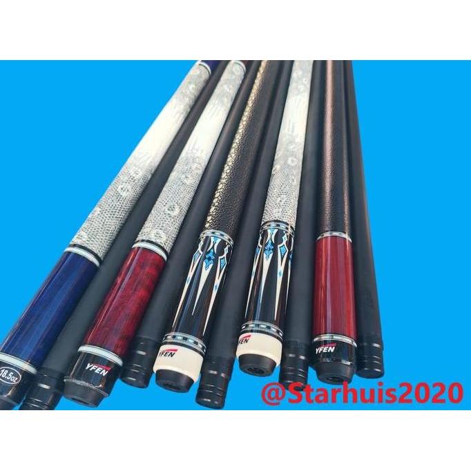 Carbon Fiber Shaft Cue Stik Play Premium LEATHER Grip YFEN 12.5mm termasuk Joint Protector & Extensi