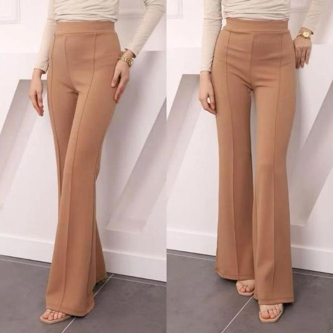 KHUSUS KAMU PRODUK Celana Cutbray Scuba Garis Premium - Celana Fit Flare Pants Highwaist - Celana Ke