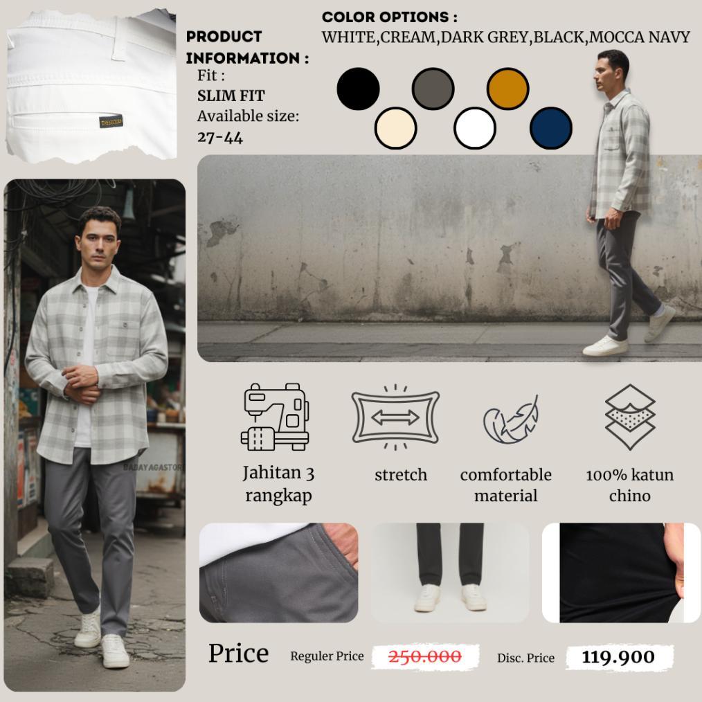 CUCI GUDANG Babayaga Celana Chino Putih Super Jumbo Pria - Celana Panjang Putih Slimfit