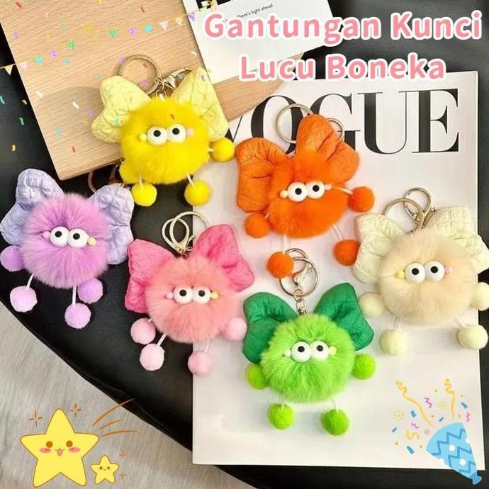 VIRYEOU Gantungan Kunci Bulu Lucu Gemes Buat Di Tas Kunci Key Chain Motor Mobil Kelinci Bulu Ornamen