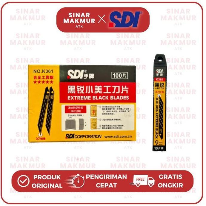 Ready Cutter Blade/Isi/Refill Cutter Kecil 9mm 30 derajat Extreme Black SDI K361 (Tube) SDI