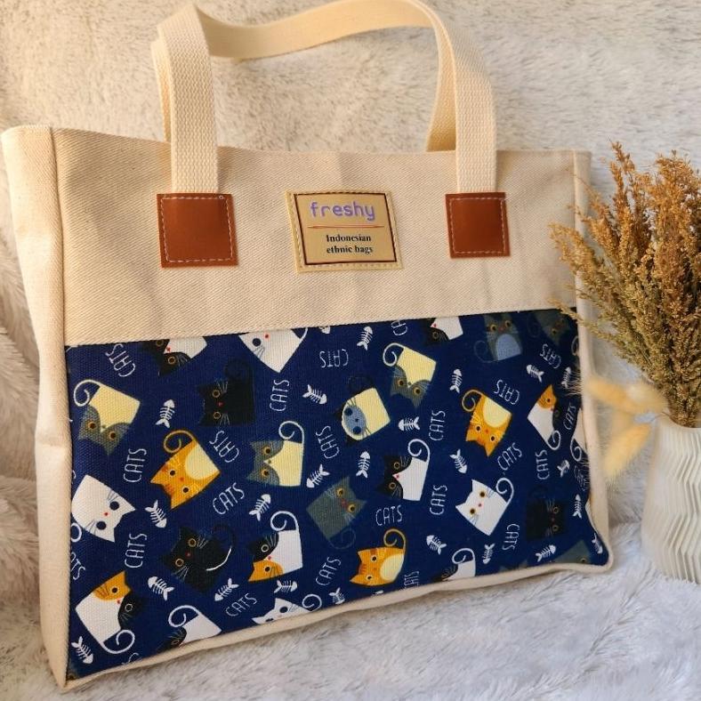 Premium Freshy - Tote Bag Kanvas Wanita Resleting / Tas Tote Bag Jumbo Ghani