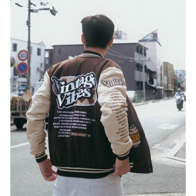 Thesilversky Vintage Varsity Brown Jacket Premium Fleece Suede