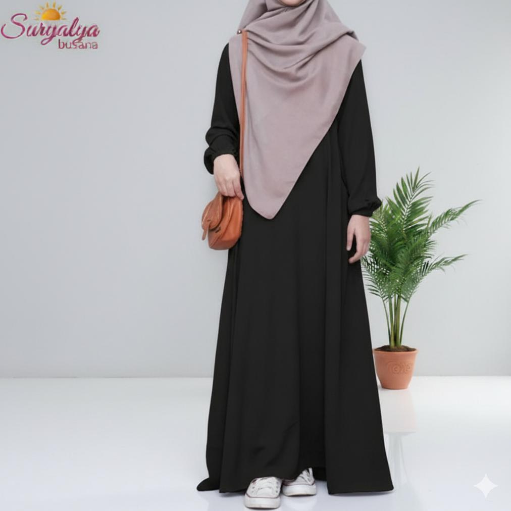 Bagus "Gamis Hitam Wolfis Premium Terbaru Wudhu Friendly Polos Simple"