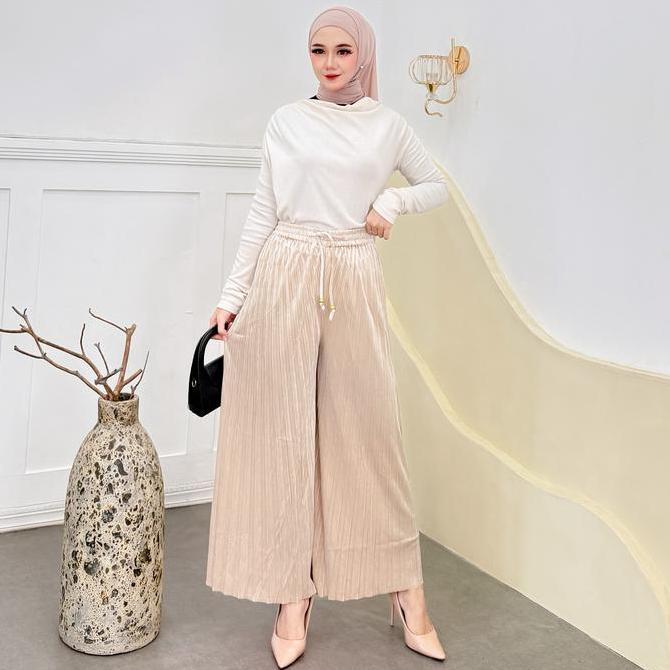 Celana Kulot Plisket Wanita Bludru Panjang - Kulot Panjang Wanita - Kulot Hitam - Kulot Jumbo
