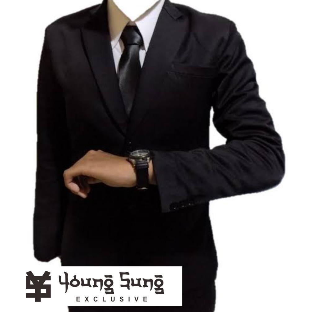 Diskon Stelan Jas Celana Formal Pria Hitam Mode Slimfit Untuk Acara Wisuda Desain Anak Muda