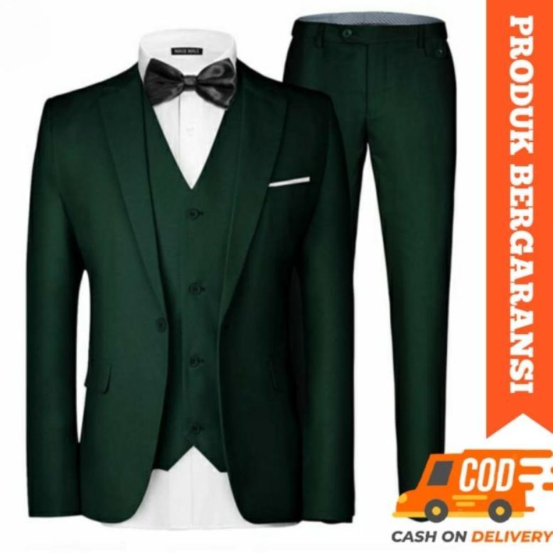 Diskon Jas Pria Hijau Botol Jas Blazer Formal Slimfit Premium