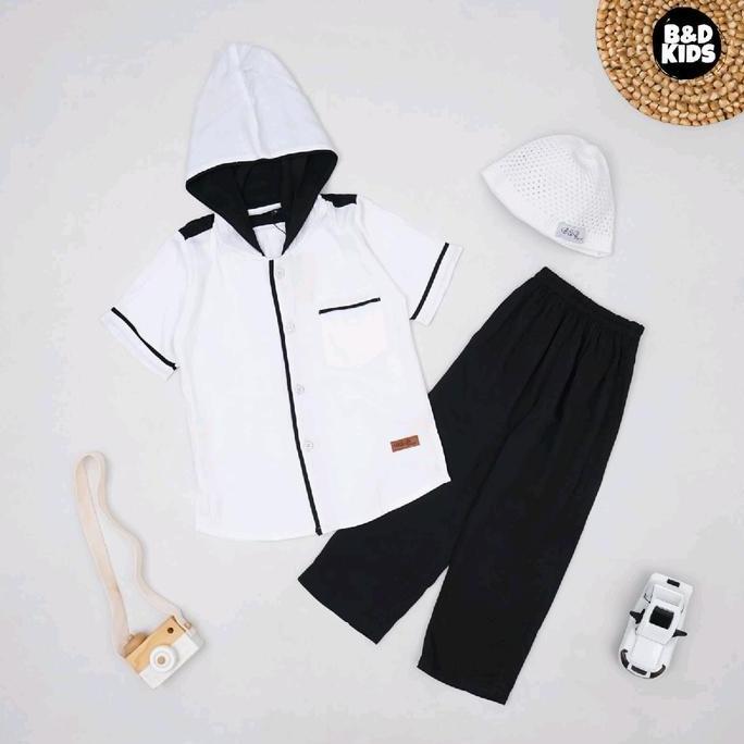 B&D Kidswear Setelan Koko IMAN Hoodie Lengan Pendek Usia 3-12 Tahun Termasuk Topi Muslim Keren Baju 