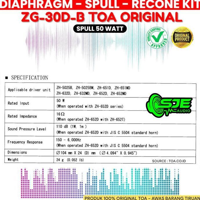 DIAPHRAGM SPUL TOA ZG-30D-B 50W 25W SPULL TOA ZG30DB 50 W FOR CORONG SPEAKER ZH-5025B ZH-5052BM ZH-6