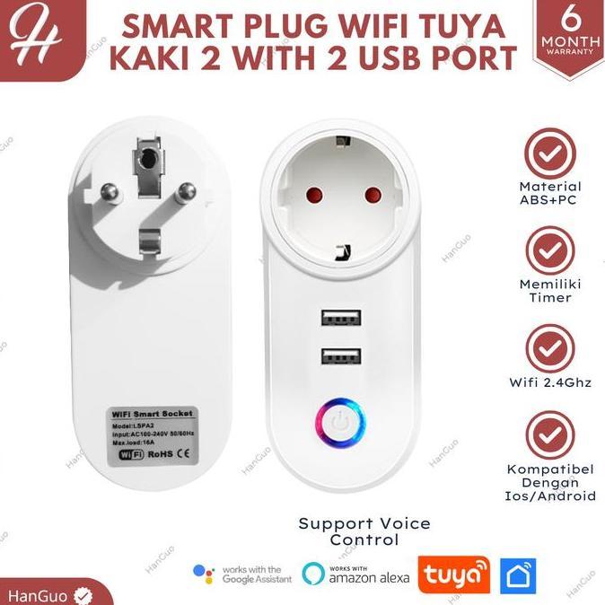 Murah Smart Plug Kaki 2 With Usb Port | Smart Plug Tuya 16A