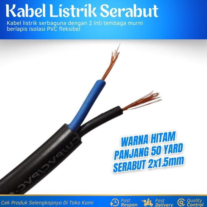 Grosir Kabel Listrik Serabut 2X1.5Mm 1 Roll 50 Yard Warna Hitam Kabel Listrik Tembaga Murni 2X1.5Mm 