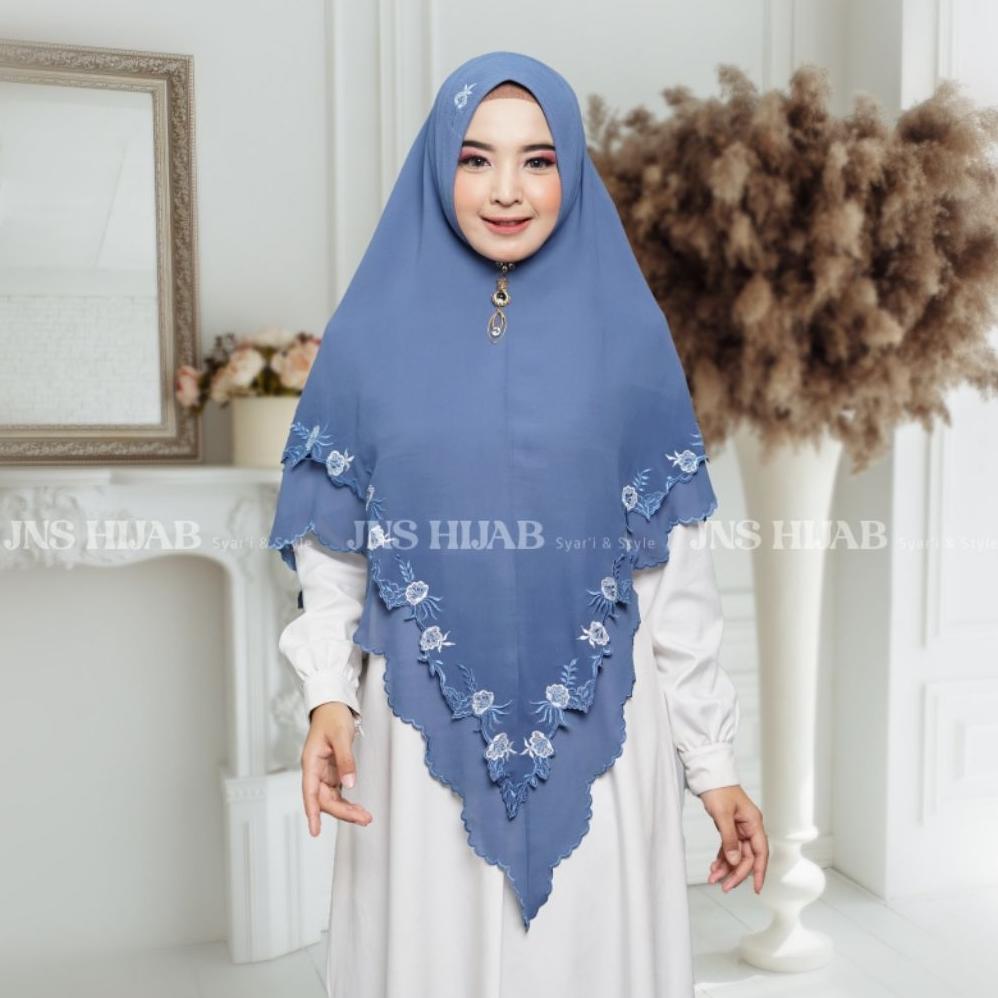 Murah Khimar Syari Full Bordir Sekeliling/Kerudung Syari Ceruty Babydoll  Bordir/Hijab Syari Bordir 