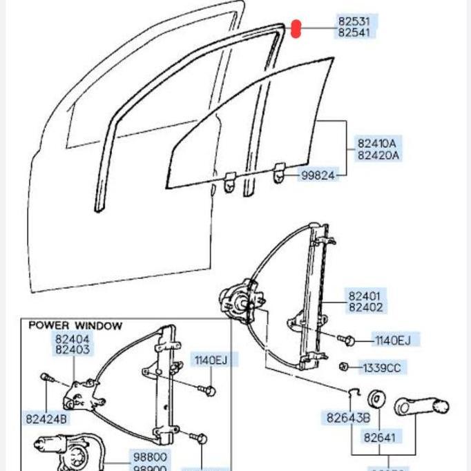 karet channel kaca pintu Hyundai Atoz Hyundai Accent Kia Visto