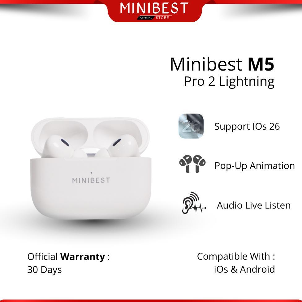 Termurah / Hot Sale Minibest M5 Pro 2 Tws Earphone Headset Bluetooth V5.3 Chip H2 Wireless Charging 