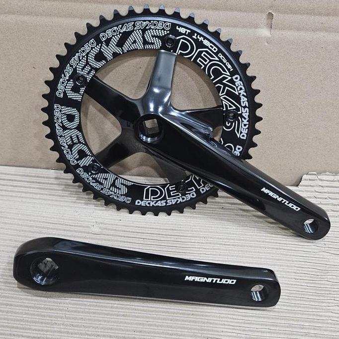 TERLARIS CRANK ARM MAGNITUDO HITAM GLOSSY CHAINRING DECKAS 48T BCD144 PANJANG 170MM OUTDOOR