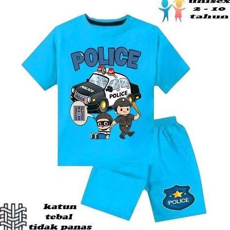 setelan baju anak laki-laki perempuan baju kaos anak laki-laki perempuan motif polisi police umur 1-