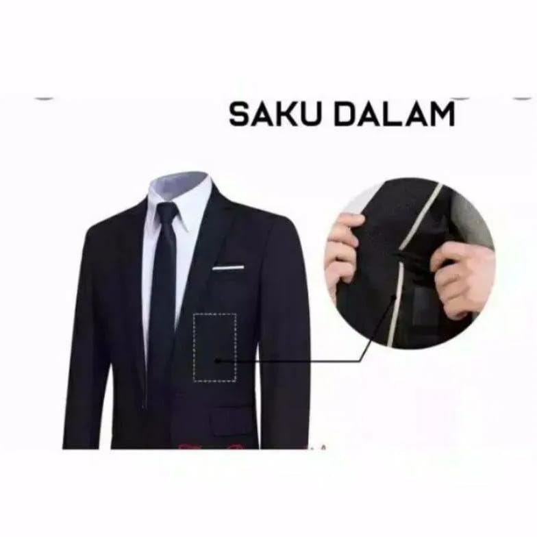 GARANSI SETELAN JAS PRIA/ SETELAN JAS HITAM LIST PUTIH DAN CELANA SLIMFIT FORMAL  STELAN JAS HITAM P