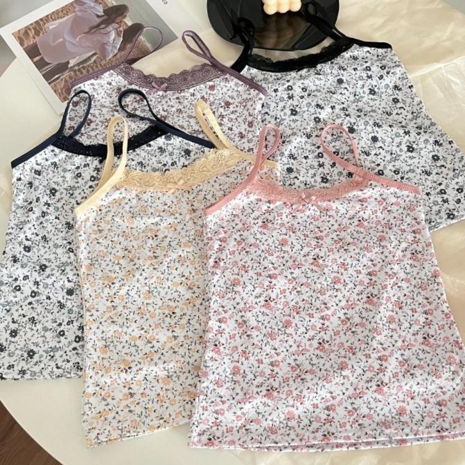 HOT PRODUCT CLICKBRA | BR1734 Baju Tanktop Fashion Wanita Corak Bunga Elastis Atasan Sexy Square Kni