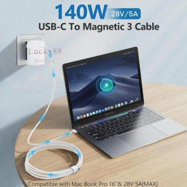 Ndeva_cools - MacBook Power Adaptor PD 140W + Kabel Type C to Magsafe 3 2M Fast Charging 2021 2022 2
