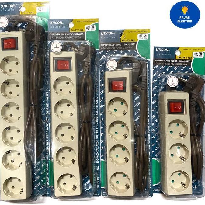 Bijuli- Uticon Stop Kontak 6 Lubang / Stop Kontak Uticon + Switch + Kabel