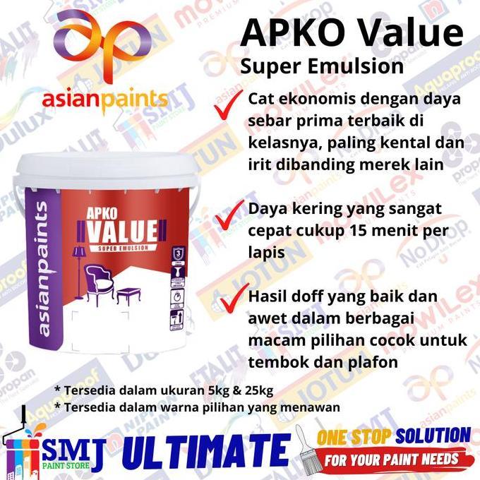 Pageup- Cat Tembok Interior Asian Paint Apko Value Super White / Putih 25Kg