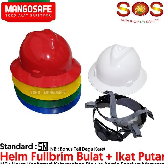 BEBAS ONGKIR - [ TERMURAH ] Helm Safety Proyek Fullbrim SOS warna Putih Biru Kuning Hijau Merah + ik