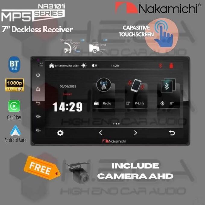 Deckless NAKAMICHI 7 Inch Apple Carplay & Android Auto Head Unit Tape Mobil + Camera AHD