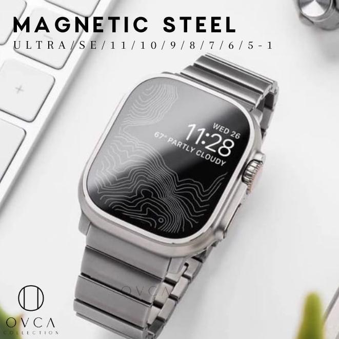 OVCA Strap Tali Jam Apple iWatch Series ULTRA 11 10 9 8 7 6 5 SE Magnetic Steel Rantai Besi
