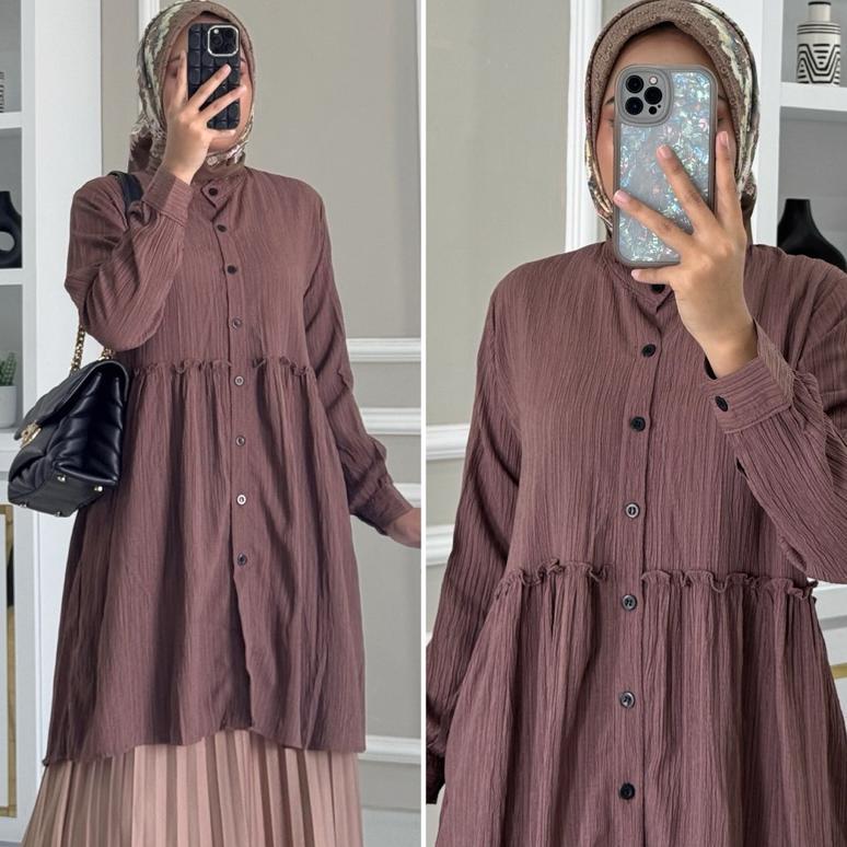ORIGINAL AMINA TUNIK BY ZALFA OUTFIT / BAJU ATASAN WANITA MUSLIM TUNIK BASIC POLOS LADY CRUSH PREMIU